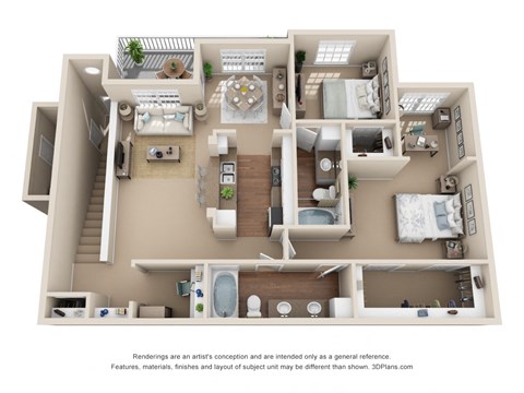 Floor plan for 2 beds, 2 baths, 1279 sqft